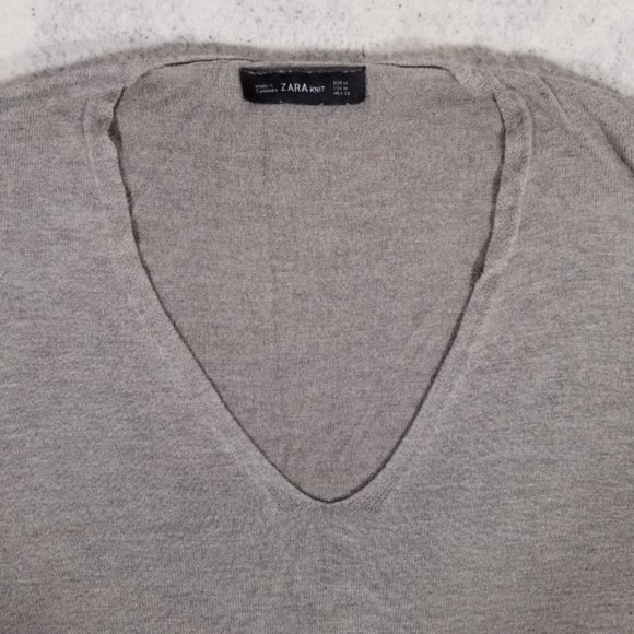 ZaraKnit Grey V-Neck Lightweight Knit Sweatshirt - Picture 2 of 7